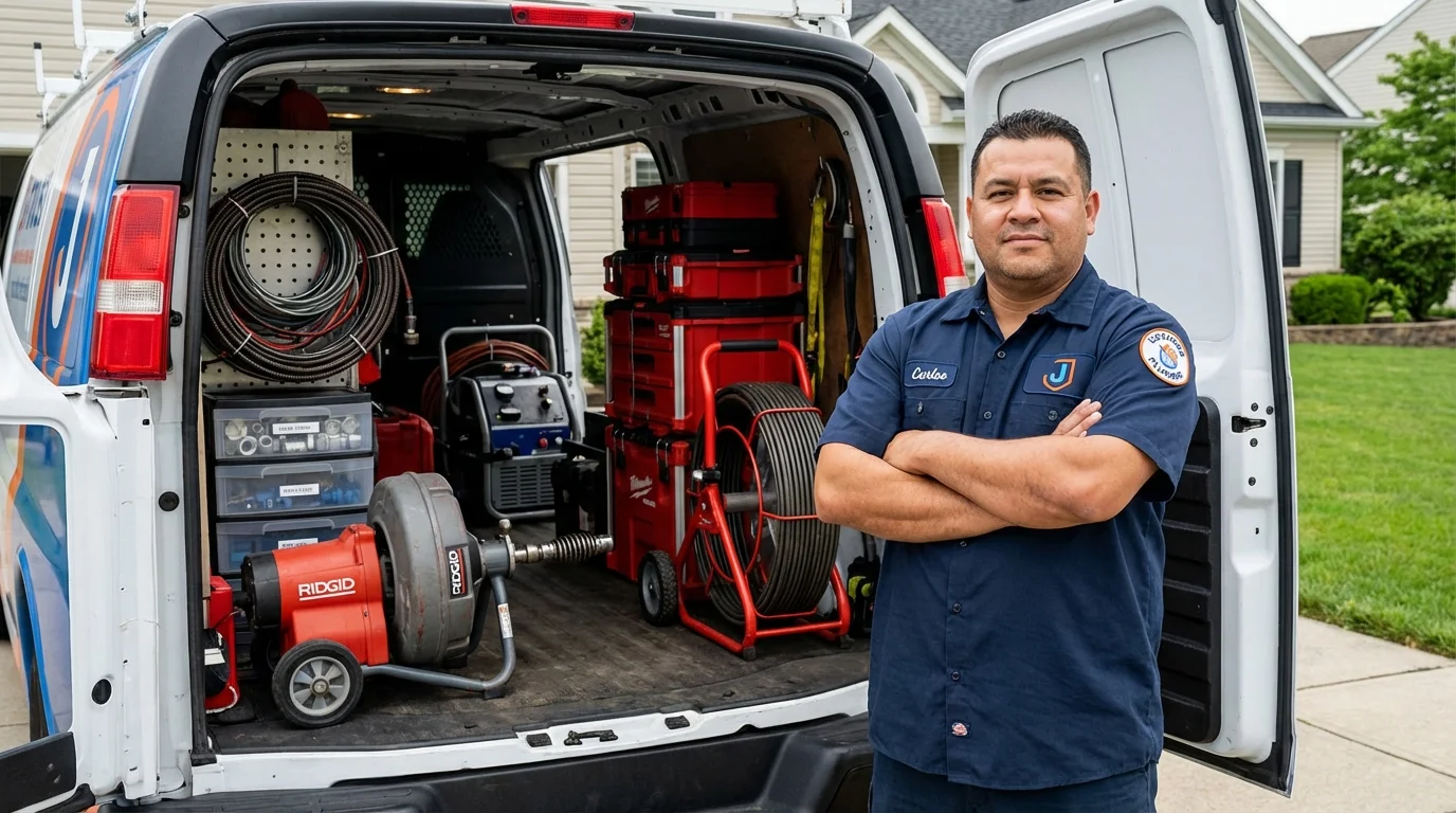 Professional drain cleaning equipment and Johns Plumbing LLC plumber in Lisbon
